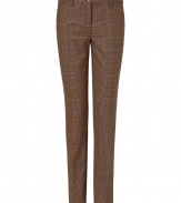 Your workweek just got more chic with these slim checked pants from Michael Kors - Flat front, belt loops, off-seam pockets, back welt pockets with buttons, straight leg, all-over check print - Wear with a cashmere pullover and embellished ballet flats