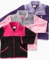 Suit up for chillier temps with the cool color-blocked design and ultra-soft Polar fleece of this everyday jacket from Pink Platinum.