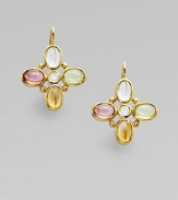 Five softly-hued semi-precious stones are richly framed in 18k gold.Aquamarine, pink tourmaline, peridot, citrine, blue moonstone 18k gold Length, about 1 Hinge backs Made in Italy