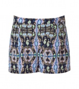 As easy as they are elegant, Tibis tropical print silk shorts seamlessly transition from day to evening - Ultra-lightweight silk in vibrant shades of purple, blue and green - Higher waisted cut, with wrap front and two hook closures - Pockets at sides - Pair with wedges or leather sandals and a solid tank, tunic top or t-shirt