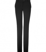 Add trend-right style to your office staples with these flared pants from Moschino Cheap & Chic - Button tab waistband, belt loops, off-seam pockets, single back welt pocket with button, slim fit, flared leg - Pair with a tie-neck blouse and platform pumps