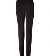 Inject your look with instant elegance with these sleek black trousers from Paul Smith - Flat front, belt loops, off-seam pockets, back welt pockets with buttons, straight leg with creasing, slim fit - Wear with a silk blouse, a fitted blazer, and classic pumps