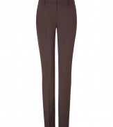 Elegant trousers in fine mocha-brown wool with a feminine fit - Gorgeous and fashionable - Great alternative to classic black in the office - Features a fitted cut with a straight leg, creases and belt loops - Perfect business trousers for everyday use - Wear with the matching blazer and heels or flats