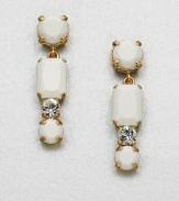 Dazzling, linked crystals with faceted stones in an elegant drop design. CopperCrystalsPolyesterLength, about 1.57Post backMade in Italy 