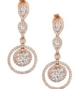 Round and resplendent. Le Vian's double-circle drop earrings, set in 14k rose gold, feature round-cut diamonds (1-3/8 ct. t.w.) in a stunning fashion. Approximate drop: 1-1/4 inches.