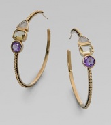 This simply chic design features faceted rose quartz, yellow quartz and amethyst stones set in a bead bronze hoop. Rose quartz, yellow quartz and amethystBronzeLength, about 2Post backMade in USA