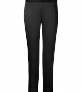 Stylish black cropped skinny leg satin pants from DKNY - These sophisticated trousers can add dazzle to even the most casual day look - Cool cropped style with back pleats and pockets - Wear with a tailored button-down, blazer, and heels for professional chic - Style with a cashmere pullover and platforms
