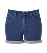 Chic denim shorts from See by Chloe - These figure-enhancing shorts channel the must-emulate look of the moment - Classic five-pocket styling, slim fit, rolled hem - Pair with ribbed tights and a pullover for cold-weather cool or with a tunic top and platforms for springtime chic