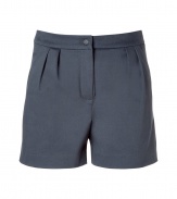Elegant shorts in fine, dark grey cotton blend - Polished and dressier, thanks to a slightly longer cut and higher waist - Decorative pleats at hips, pockets at sides - Button closure and zip fly - Versatile and sophisticated, ideal for both day and evening - Pair with a button down, blazer and wedge sandals at work, and wear with a silk tank and open toe pumps for cocktails