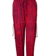 Elevate your casual look with these ethnic-inspired drawstring pants from Edun - Elasticized drawstring waist, cropped, side stripe panels with contrasting print, back seaming detail, drawstring detailing at thigh - Style with a long sleeve tee and ballet flats