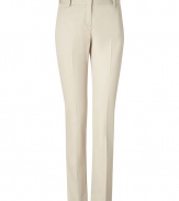 Bring classic style to your work-ready look with these slim pants from Theory - Flat front, belt loops, off-seam pocket, back welt pockets, slim fit, straight leg - Wear with a fitted button down, a blazer, and pumps