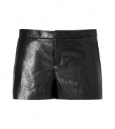 Luxe shorts in black crinkled lambskin leather - Slim, short cut with side pockets - Creates a sexy silhouette and shows off legs - Style with gladiator boots, and a tunic, silk top or thongs