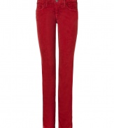 Inject rock n roll-inspired style into your day or night look with these bold cords from See by Chloe - Classic five-pocket styling, slim fit, straight leg, vibrant red hue - Style with a patterned silk blouse, a boyfriend blazer, and statement heels