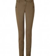 The classic chino gets a trend-right kick with this trend-right iteration from Closed - Flat front, belt loops, slit pockets with button, back flap pockets, slim fit, straight leg, ankle zip detail at hem - Wear with a worn-in tee, a leather jacket, and lace-up high heel booties