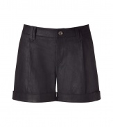 Stylish shorts made ​.​.of fine, black, washed lamb leather - Wonderfully elegant, yet sexy and comfortable, too - Fit slim, mini short and has a casual rolled up hem - Moderately wide waistband with belt loops - Shows off slender legs with high heels - An absolute fashion must-have for winter - Pairs with turtleneck pullovers, a tunic, silk top
