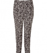 Channel new-season chic in these patterned cropped pants from Malene Birger - Flat front, front slit pockets, back welt pockets, cropped silhouette, all-over pattern - Style with a tie-front blouse, cashmere cardigan, and simple platform pumps