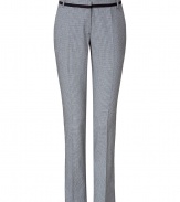 Add classic style to your workweek look with these sophisticated trousers from Paul Smith - Flat front, contrasting detail at waistband, belt loops, off-seam pockets, back welt pockets with button, straight leg - Wear with a silk blouse, a blazer, and classic pumps