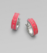 These bright, logo adorned hoops will add a pop of color to any look. Argento plated brassEnamelSize, about ½Hinge-and-post backImported 