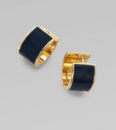 This simply chic style features an enamel accented center. EnamelBrassLength, about ½Hinge-and-post backImported 