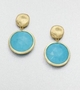 From the Jaipur Resort Collection. A freeform disc of hand-engraved 18k gold with a brushstroke texture holds a faceted dome of vivid turquoise in this simple yet striking design.Turquoise18k yellow goldLength, about 1Post backMade in Italy