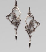 From the Les Dents De La Mere Collection. An ornate filigree design, complete with shark teeth, artfully articulated in blackened sterling silver.Black rhodium plated sterling silver Drop, about 3 Hinged clasp with 14K post Imported