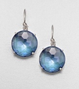 A classic 14k white gold design with faceted English blue topaz stones accented with dazzling white sapphires. English blue topazWhite sapphires14k white goldDrop, about .5 Hook backMade in USA