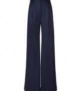 Stylish wool pants - in classic navy - in the new Must-Have style: super long and wide, extra wide leg - very elegant, feminine piece with pleats, cuffs - looks grown-up and respectable, but mega-stylish - best worn with slim tops and always high heels - fantastic for business appointments and evening occasions