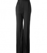 Luxurious black pants in fine wool stretch - new wide leg silhouette with pleats - looks ladylike, respectable, but trendy at  the same time - sits high at the waist - a dream basic, luxurious, really nice quality - for many occasions from the office to art exhibit previews - best worn with slim tops that can be tucked in - a MUST: high shoes - wear with a blazer, trench coat
