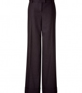 Luxurious pants in a fine, brown wool-angora blend - New wide silhouette, with a narrow waistband - Figure-flattering  creases - Wonderfully elegant and fashionable, yet simple - Brilliant 24/7 - Wear these pants in the office with a blouse & cardigan, in the evening with a chiffon blouse and biker jacket