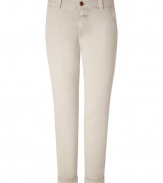 Better than your average basic, these modernized chinos bring a fashion-conscious flair to your day look - Zip fly and button closure, front slit pockets, back welt pockets, slim fit, rolled hem- Pair with a cashmere pullover, a tweed blazer, and embellished ballet flats