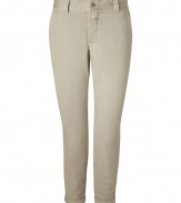 These modernized chinos amp up your casual look with an oh-so-current cropped silhouette and flattering skinny fit - Slim fit, zip with button closure, belt loops, slant pockets, back patch pockets, cuffed hem - Style with a printed blouse, boyfriend cardigan, and embellished ballet flats