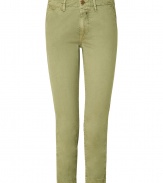 Stylish pants in fine, pure olive green cotton - Classic slim chino cut crops at ankles - Medium rise, with belt loops and button closure - Slash pockets at sides, flattering welt pockets at rear - Relaxed and casually cool, a fresh alternative to jeans - Pair with a tunic top and sandals, or a cardigan, t-shirt and ballet flats