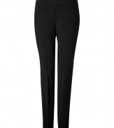 Get the pants-centric look of the season in these edgy-cool tapered trousers from Helmut Lang - Flat front, seaming details at front, of-seam pockets, back slit pockets, straight leg with creasing, tapered silhouette - Style with an asymmetrical hem tee, a draped front leather jacket, and high heel booties