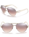 Chic metal aviator sunglasses with crocodile embossed top bar and arms.