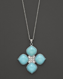 Faceted white sapphire and turquoise pendant set in sterling silver. By Elizabeth Showers. Faceted white sapphire and turquoise pendant set in sterling silver. By Elizabeth Showers.