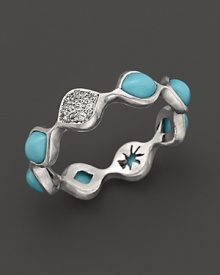 Richly-hued turquoise and faceted white sapphire create a play of texture and color in a sterling silver setting. By Elizabeth Showers. Richly-hued turquoise and faceted white sapphire create a play of texture and color in a sterling silver setting. By Elizabeth Showers.