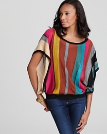 Spliced with vibrant color, this Ella Moss sweater boasts a billowy blouson silhouette for elegant movement.