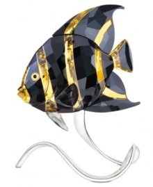 A fascinating creature captured in stunning Swarovski crystal, the French angelfish figurine features faceted stripes of black and gold. The elegant stand is embossed with an beautiful coral motif reminiscent of its natural habitat. A fascinating creature captured in stunning Swarovski crystal, the French angelfish figurine features faceted stripes of black and gold. The elegant stand is embossed with an beautiful coral motif reminiscent of its natural habitat.