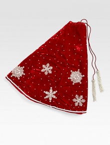 EXCLUSIVELY AT SAKS. Shimmering hand-embroidered snowflakes float across this lush velvet tree skirt, from renowned designer Sudha Pennathur. HandcraftedVelvet with bead embroidery50 diam.Dry cleanImported EXCLUSIVELY AT SAKS. Shimmering hand-embroidered snowflakes float across this lush velvet tree skirt, from renowned designer Sudha Pennathur. HandcraftedVelvet with bead embroidery50 diam.Dry cleanImported
