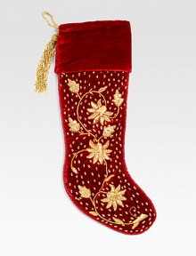 EXCLUSIVELY AT SAKS.COM. Ornate embroidery transforms this Christmas stocking in lush velvet, from renowned designer Sudha Pennathur. Handcrafted7½W X 21LVelvet with gold chintz embroidery and rayon cordDry cleanImported EXCLUSIVELY AT SAKS.COM. Ornate embroidery transforms this Christmas stocking in lush velvet, from renowned designer Sudha Pennathur. Handcrafted7½W X 21LVelvet with gold chintz embroidery and rayon cordDry cleanImported
