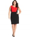 Be the belle of the boardroom in Calvin Klein's colorblocked plus size sheath dress.