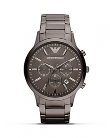 Strike a classic chord with this stainless steel piece from Emporio Armani. It's chronograph movement and bold dial elevate this watch above the everyday. Strike a classic chord with this stainless steel piece from Emporio Armani. It's chronograph movement and bold dial elevate this watch above the everyday.