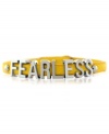 Go for the bold. This mini affirmation from bracelet from BCBGeneration is crafted from silver-tone mixed metal and yellow PVC for a daring look. Approximate length: 8 inches.