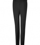 Detailed in sophisticated new wool with just the right amount of stretch for an immaculate fit, Hugos timeless-classic trousers lend a handsome edge to any outfit - Flat front, off-seam pockets, back welt pockets with buttons - Slim fit - Transitions from the office to evening effortlessly - pair with a button-down and matching blazer