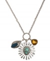 Charmingly cool. This bold, multi-stone pendant necklace from Lucky Brand features a stunning sunburst charm, accented with semi-precious turquoise stones and two teardrops charms. Crafted from silver tone mixed metal. Approximate length: 24 inches. Approximate drop: 2-7/8 inches.