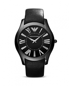 For the guy on the cutting edge, Emporio Armani's leather-trimmed watch is a sleek choice. With an oversized dial and graphic face, this timepiece is a day-to-day option with style points.