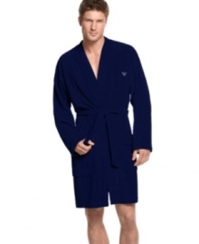 Wrap yourself up in the supremely soft comfort of Emporio Armani's ultra-absorbent cotton robe. Wrap yourself up in the supremely soft comfort of Emporio Armani's ultra-absorbent cotton robe.