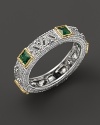 Judith Ripka Sterling Silver and 18K Gold Estate Band Ring with Green Quartz