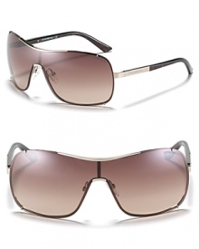 Sleek shield-style shades from Emporio Armani. Sleek shield-style shades from Emporio Armani.