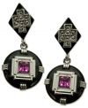 Period pieces de resistance. T Tahari captures the Art Deco era with its Definitely Deco drop earrings. Crafted from silver-tone mixed metal with fuchsia and clear crystal accents for a vibrant touch. Approximate drop: 2 inches.